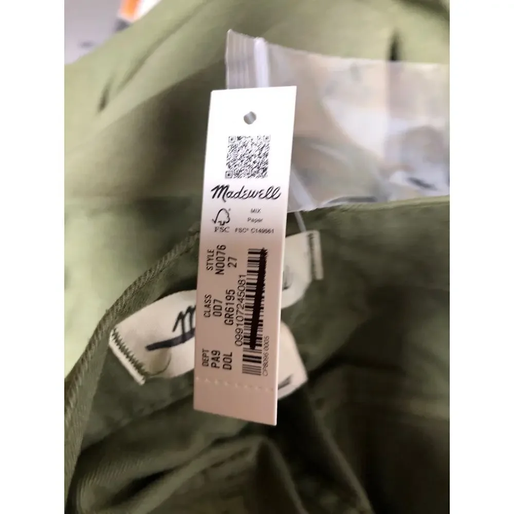 Madewell Griff Pants Superwide Leg Cargo Garment Dye Desert Olive Green NWT 27
